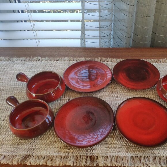 La Turbie France Bowls Plates Set of 8, VTG Studio Art Pottery Terracotta signed - Picture 4 of 14